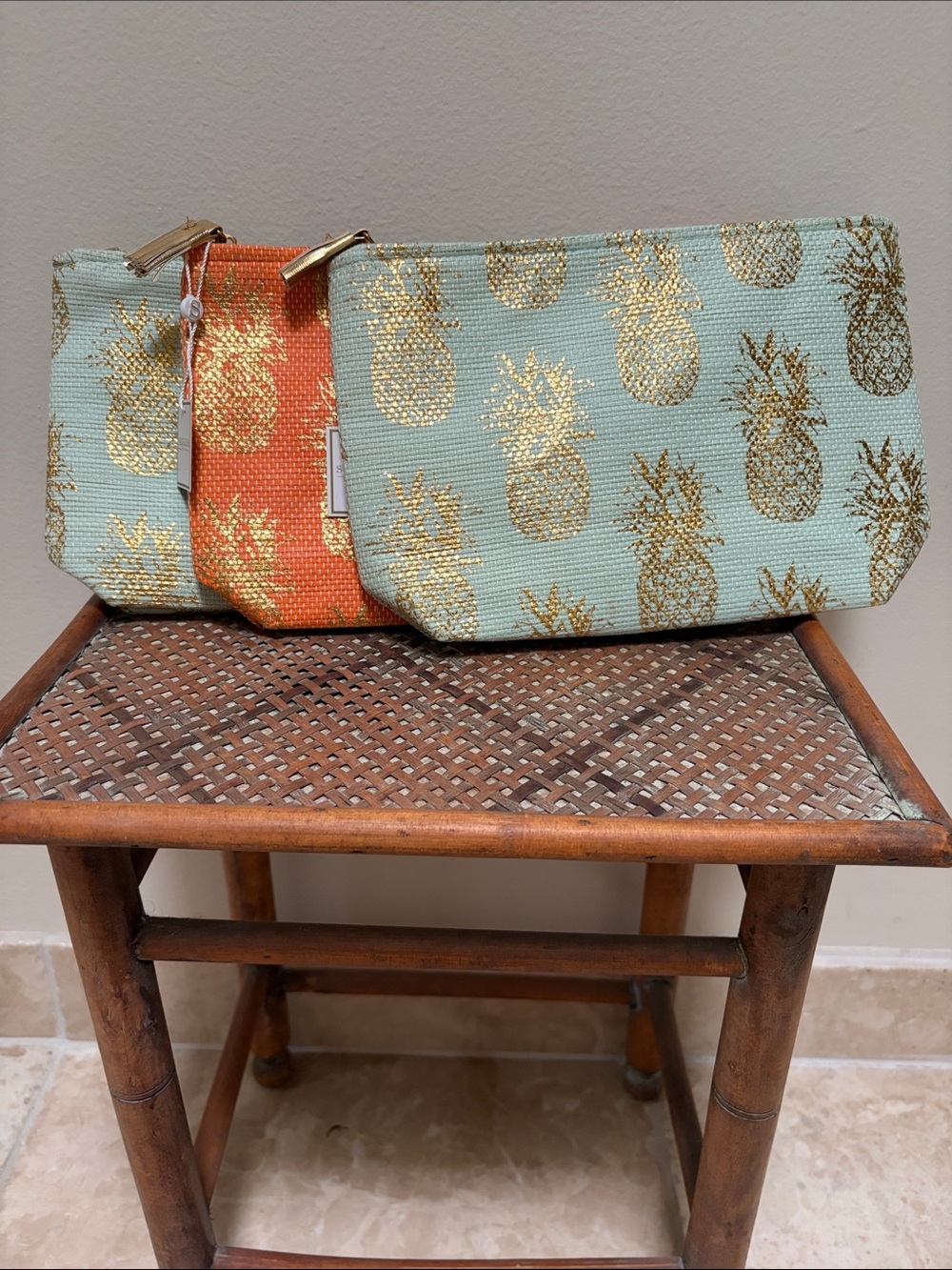 Gold Pineapple Print Pouch